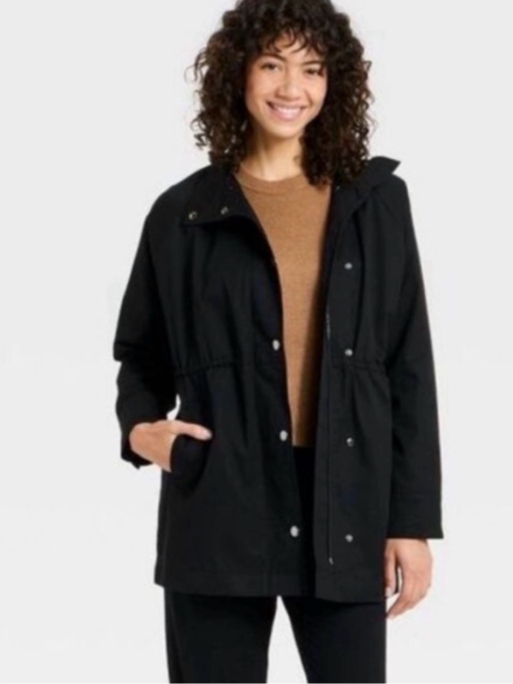 A new day Women's BlackDrawstring Waist Parka Jacket small NWT